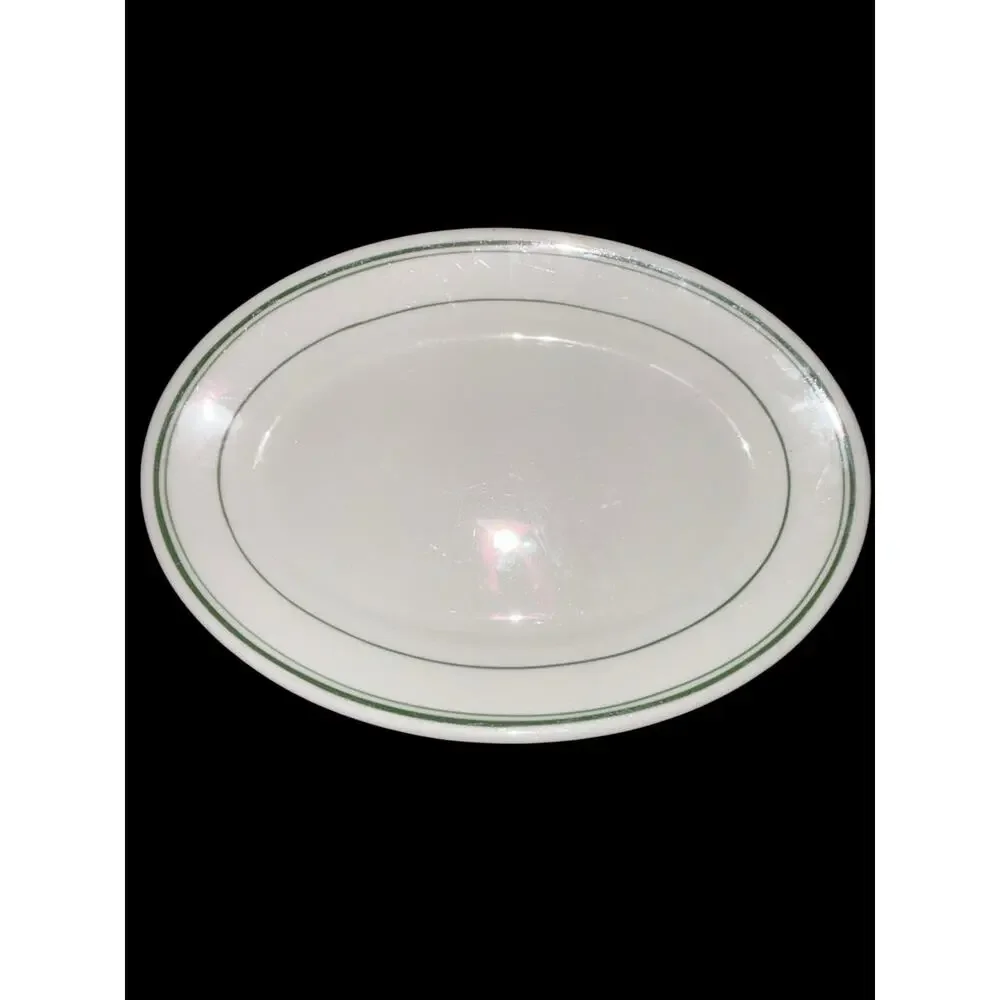Homer Laughlin Oval Platter Ironstone Farmhouse Restaurant-ware Green Stripe